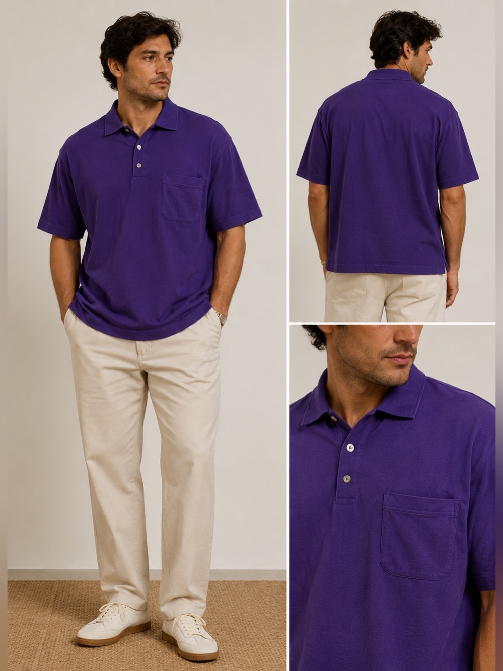 Hermès Men’s Purple Cotton Polo Shirt XL Classic Pocket Detail Luxury Top